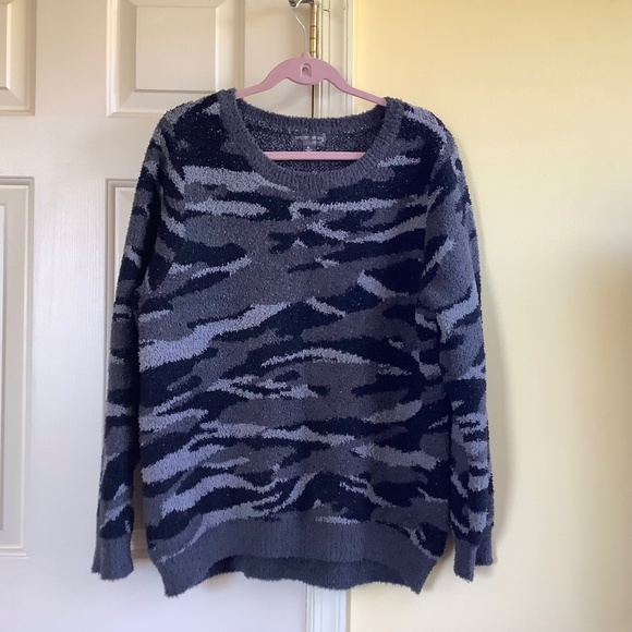Barefoot Dreams CozyChic Seaside Crew-Neck Pullover Black Grey Multi SZ XL - Picture 1 of 9